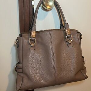 Elegant Taupe Handbag with Gold Accents